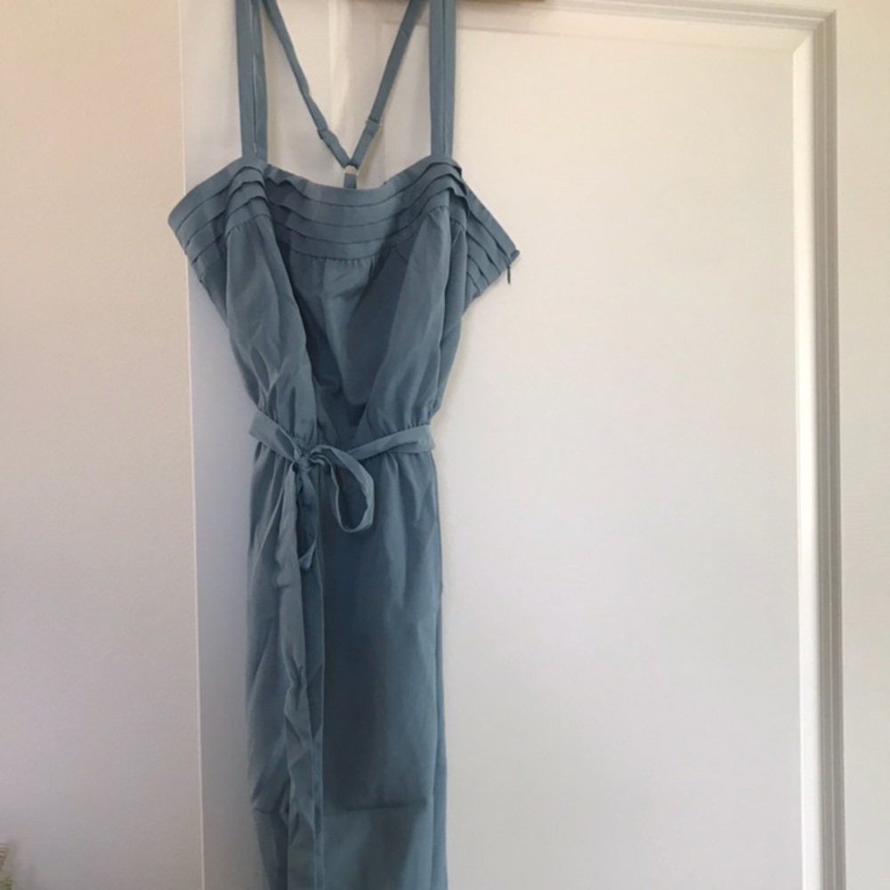 Cross back light blue dress with silk slip insert